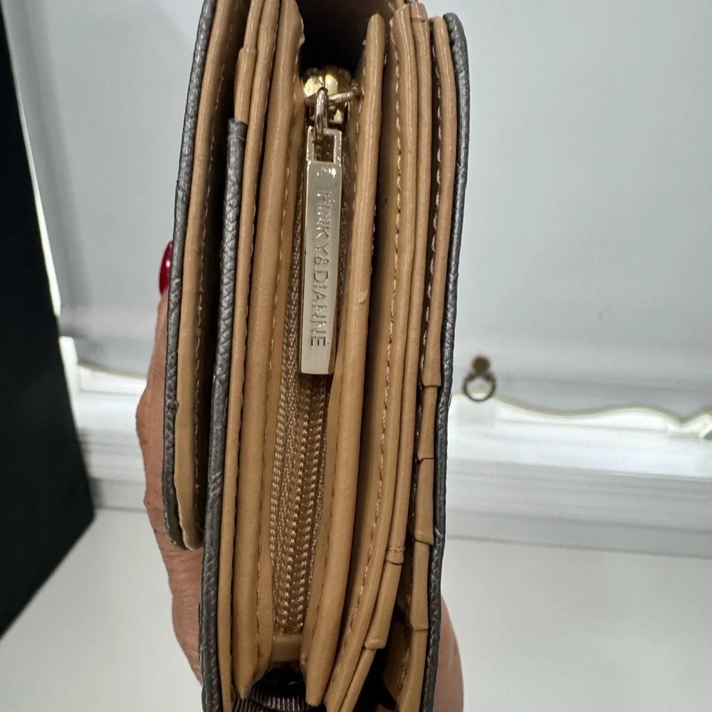 Pinky & Dianne Monogram Organizer Wallet Silver Taupe Tan Charm NEW